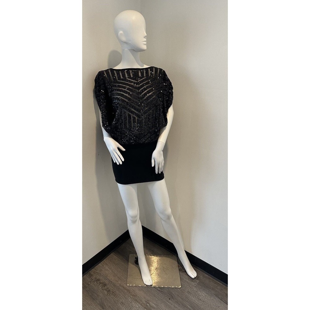 PLEIN SUD Vintage Black Sequin Embellished Mini Cocktail Dress Batwing 6